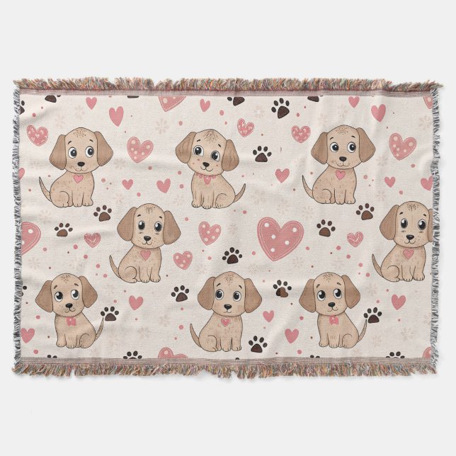 Manta Cute Puppy Hearts Patrón de Acuarela (4) (Anverso)