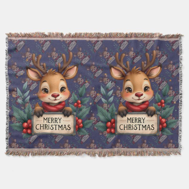 Manta Cute Reno de Navidad con Acebo y Letrero (Anverso)