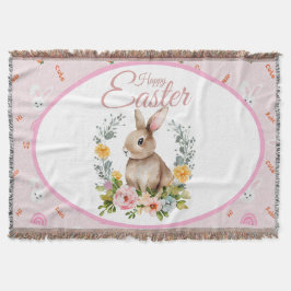 Manta Cute Watercolor Bunny Floral Wreath Easter