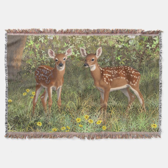 Manta Cute Whitetail Deer Twin Fawns (Anverso)