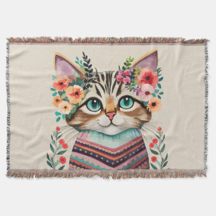 Manta Cuto Cat Floral acuarela