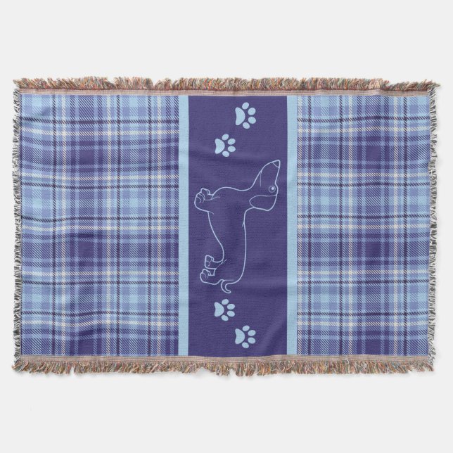 Manta Dachshund Blues Plaid Throw Blanket (Anverso)