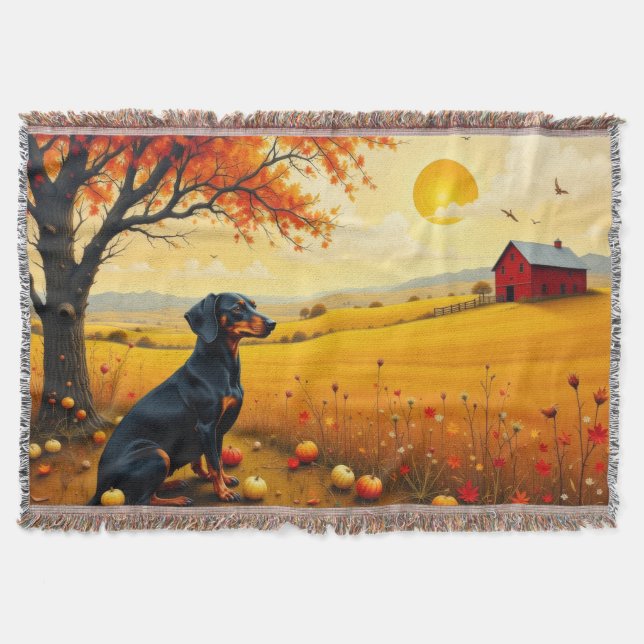 Manta Dachshund en la granja al atardecer (Anverso)