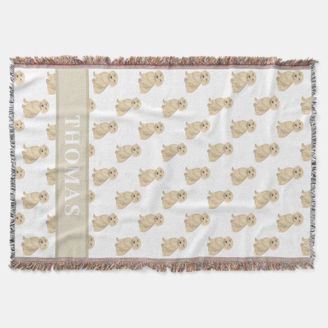 Manta Dachshund personalizado (pelo largo, crema beige)  (Anverso)