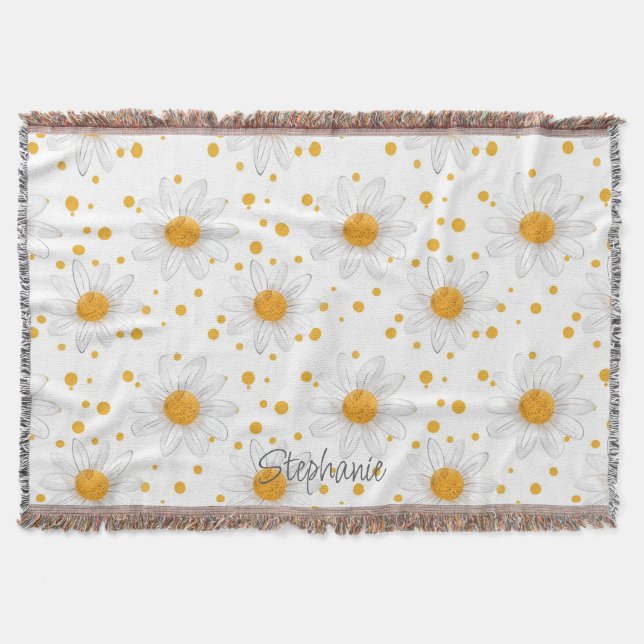 Manta Daisies blancos brillantes con centros amarillos (Anverso)