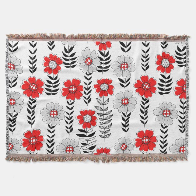 Manta Daisy doodles en rojo y negro (Anverso)