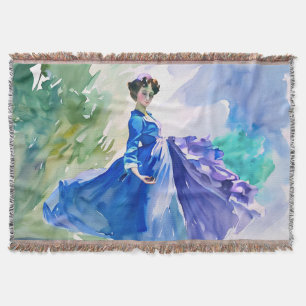 Manta Dama con vestido azul - Pintura de color de agua