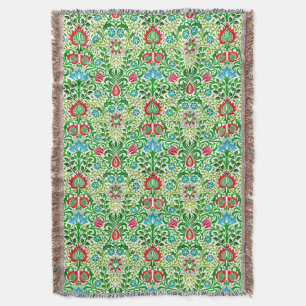 Manta Damasco floral jacobeo, rojo verde y coral