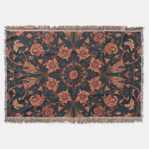Manta Damasco floral negro y profundo Naranja