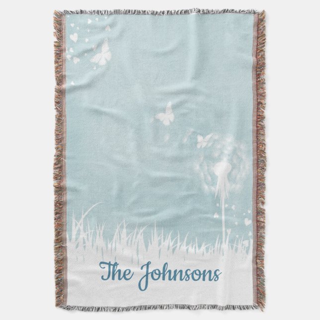 Manta Dandelions, mariposas y cielos azules (Frente vertical)