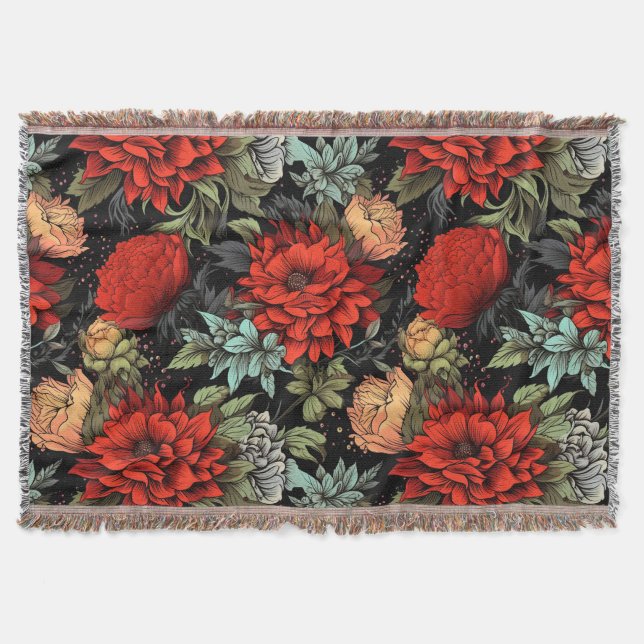 Manta Dark Academia Maximalist Red Dahlia Throw Blanket (Anverso)