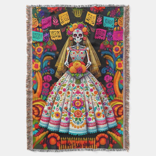 Manta Day of the Dead Wedding Skeleton Bride (Frente vertical)