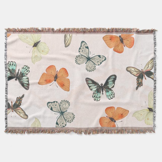 Manta de Algodón y Felpa con Patrón de Mariposas (Anverso)