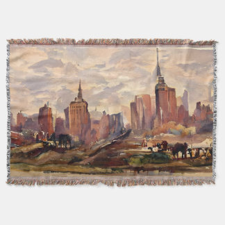 Manta de arte de la silueta de NYC sepia vintage
