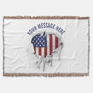 Manta de bandera americana destrozada, rasgada y h