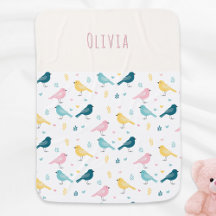 Manta de bebé personalizada con pájaros pastel esc