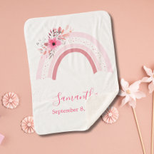 Manta de bebé Sherpa floral arcoíris boho rosa