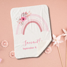 Manta de bebé Sherpa floral arcoíris boho rosa