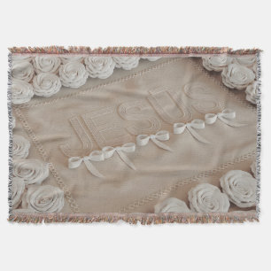 Manta de borrega y fleece de JESÚS – Rosas blancas