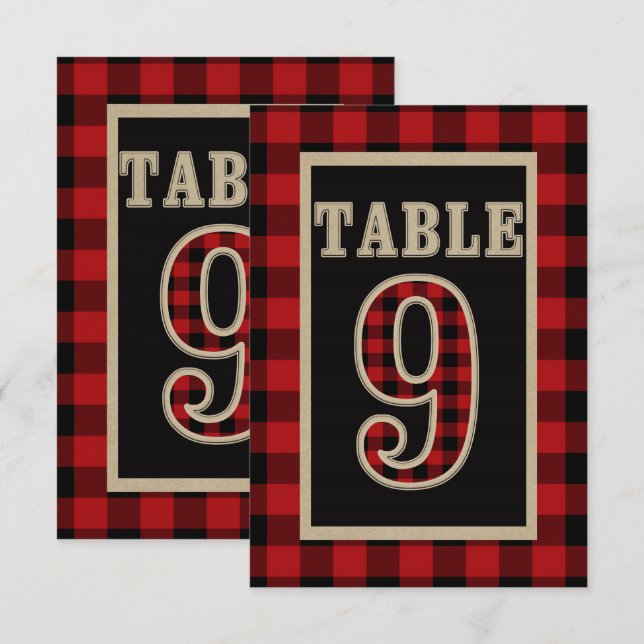 Manta de búfalo roja y negra número de mesa rústic (Anverso / Reverso)