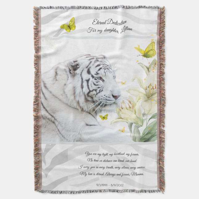 Manta de Devoción Tigre Blanco y Lirios (Frente vertical)