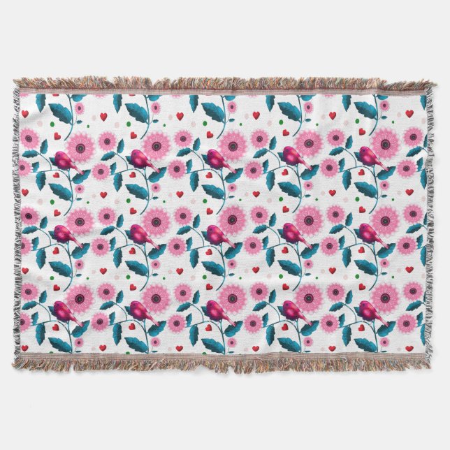 Manta de diseño botánico floral de pájaro rosa cap (Anverso)