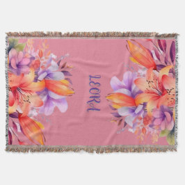 Manta de felpa con estampado de flores y nombre pe