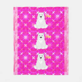 Manta de felpa floral rosa de oso polar lindo