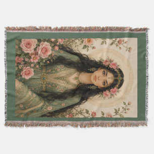 Manta de felpa Lady Floral Esmeralda   Rosa Persa 