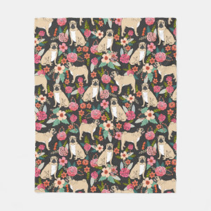 Manta de flores Pug - diseño de flores tiernas