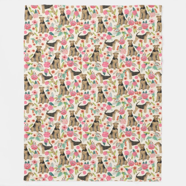Manta de impresión de Airedale Terrier Floral (Anverso)