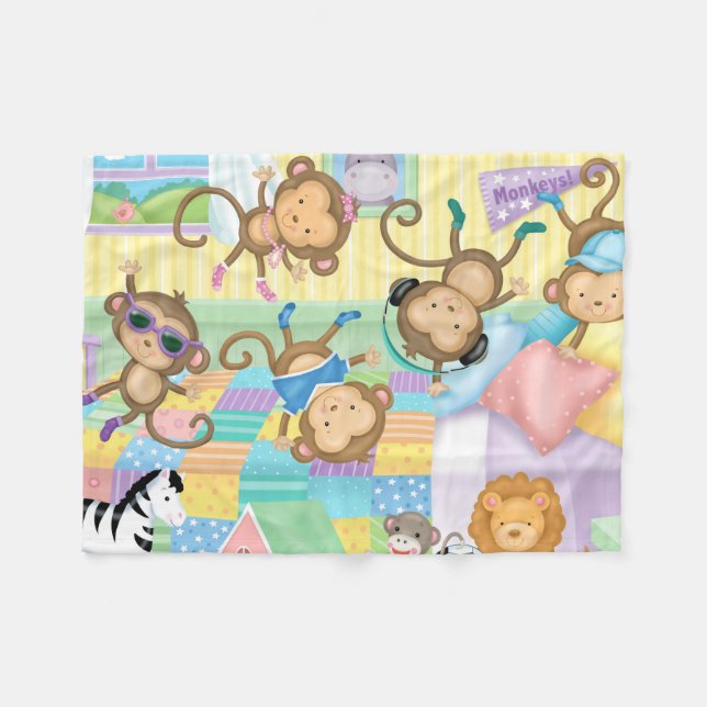 Manta de la franela de cinco pequeña monos (Frente (Horizontal))