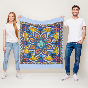 Manta de lana con mandala azul "azulejo holandés"