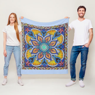 Manta de lana con mandala azul "azulejo holandés"