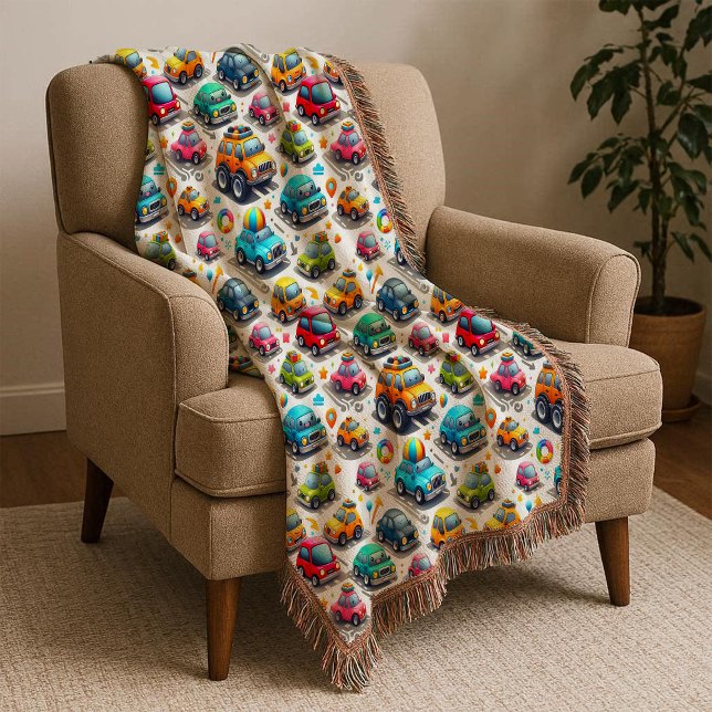 Manta de lanzamiento de guardería para niños con a (Cartoon Cars Colorful Kids Nursery Throw Blanket)