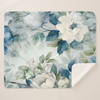 Manta de lujo de Sherpa Fleece Floral Azul