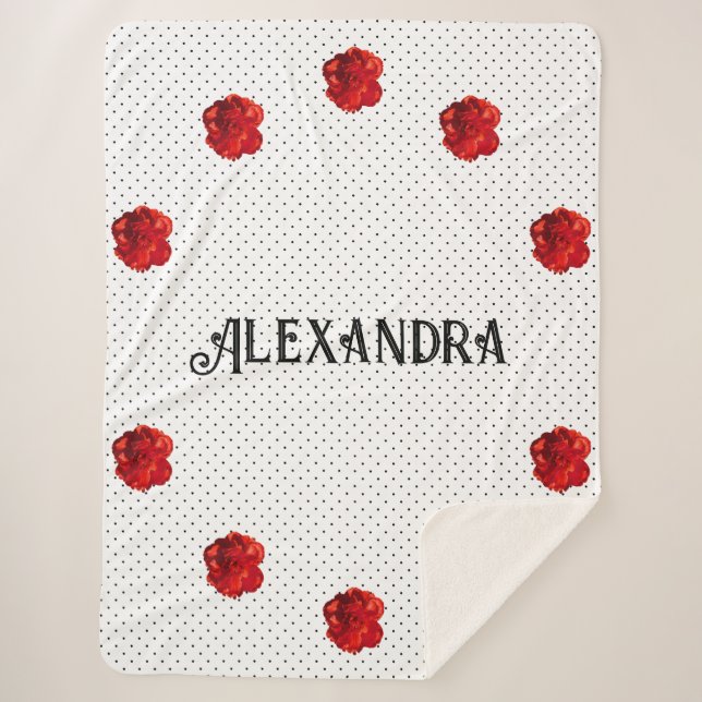 Manta de lunares con flores rojas personalizada (Anverso)