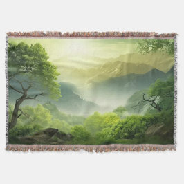 Manta de paisaje de valle de montaña verde brumoso