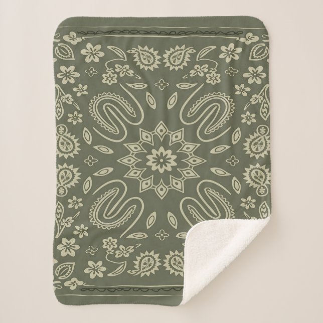 Manta de Paisley Vintage con Fleece y Sherpa  (Anverso)