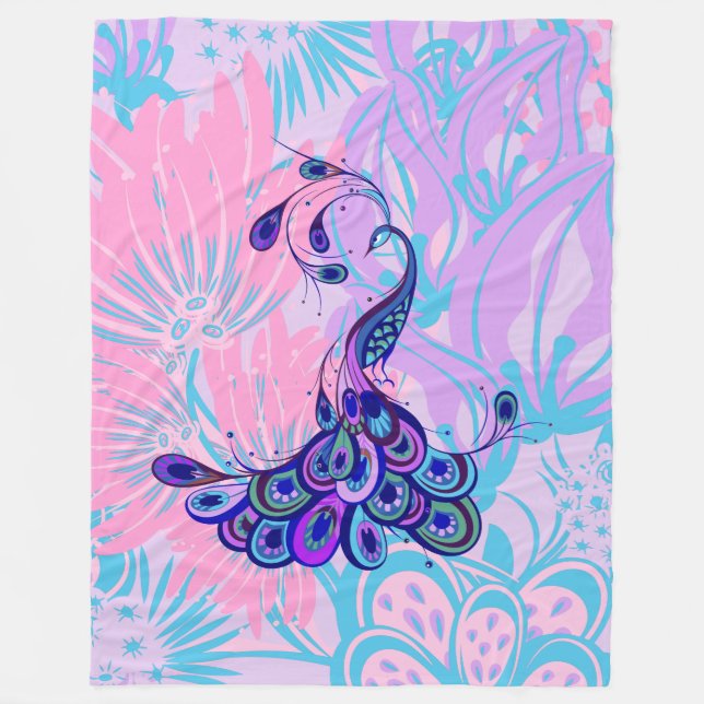 manta de pavo real rosa floral (Anverso)