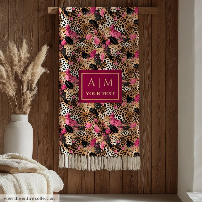 Manta de piel de leopardo de la acuarela rosa y ag (Sleek hot pink watercolor leopard skin blanket)