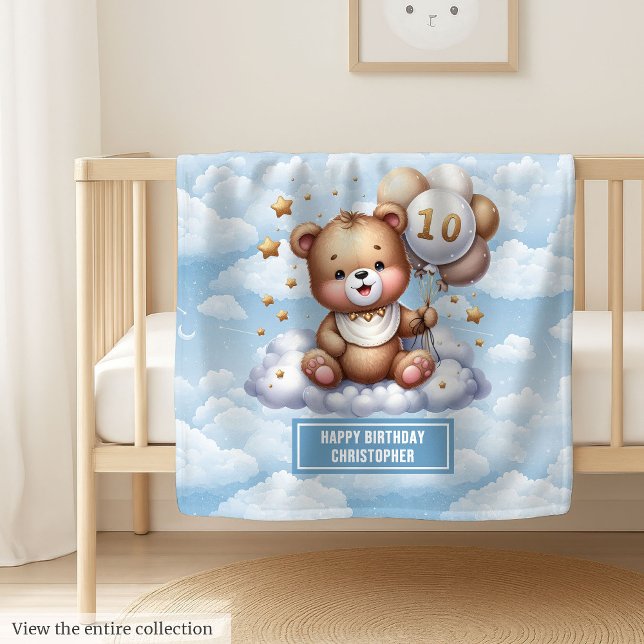 manta de regalo de 10 años con nombre de peluche p (10th birthday gift blanket with custom teddy name)