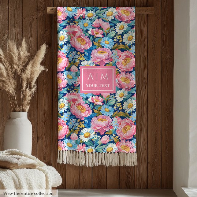 manta de regalo floral preppy azul rosa pastel de  (Chic pastel pink blue preppy floral gift blanket)