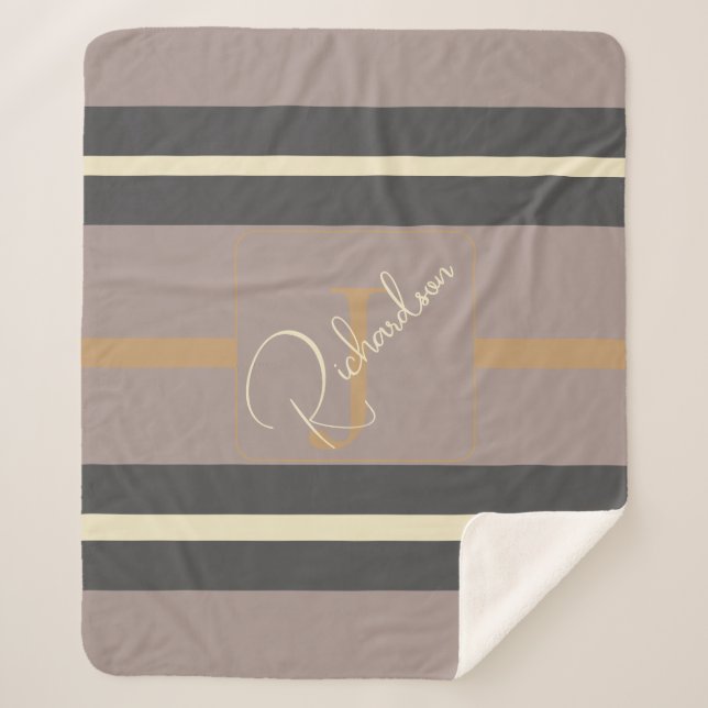 Manta de Sherpa Moderna Neutra Chic con Raya Dorad (Anverso)