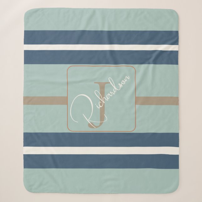 Manta de Sherpa Personalizada Azul Menta Tan con M (Anverso)