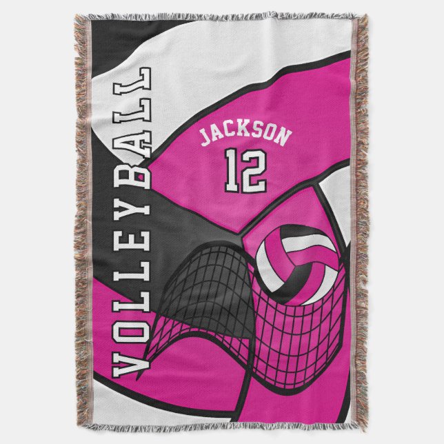 Manta 🏐 de voleibol en rosa caliente, blanco y negro (Frente vertical)