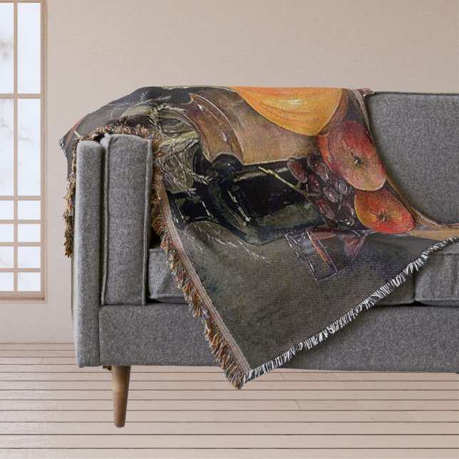 Manta Decoraciones otoñales en mesa, calabaza, fruta, be (Autumn Decorations on Table, Pumpkin, Fruit, Drink Throw Blanket)