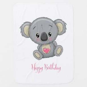 Manta del bebé de la koala del feliz cumpleaños