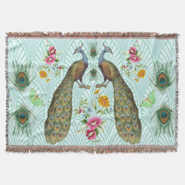 Manta del tiro del art déco del pavo real (Anverso)