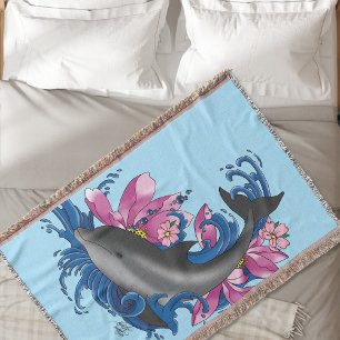 Manta Delphin Lotus Flores Flores Flores de cerezo